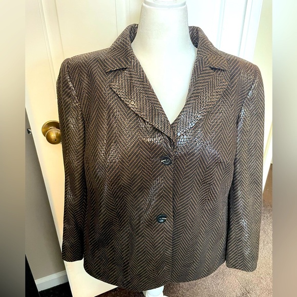 Harve Bernard Woman’s Snakeskin Button Down Blazer Jacket Size 16 Black Brown - Picture 1 of 6